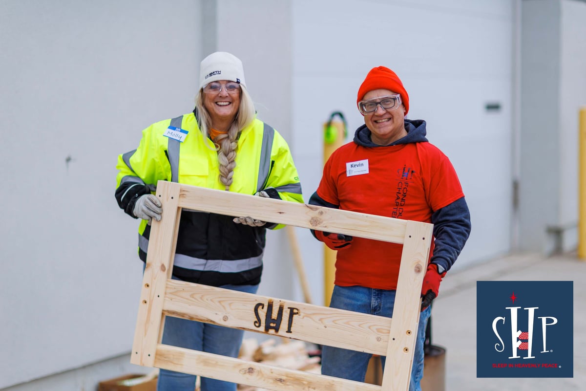 Sleep in Heavenly Peace bed build gets 91 kids off the floor.