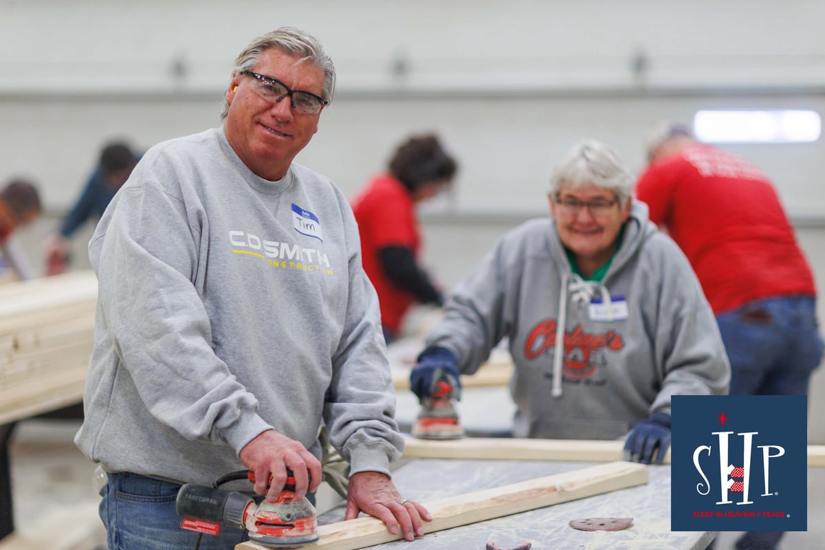 Sleep in Heavenly Peace bed build gets 91 kids off the floor.