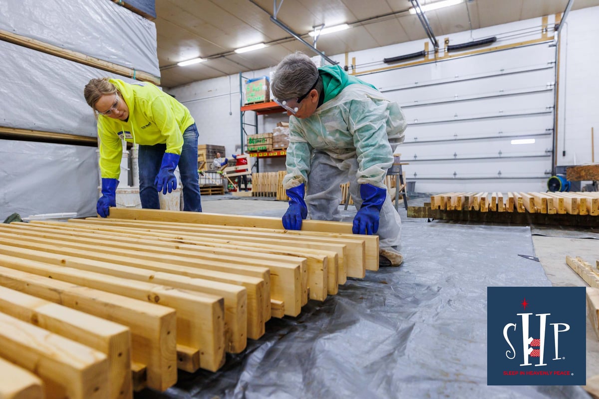 Sleep in Heavenly Peace bed build gets 91 kids off the floor.
